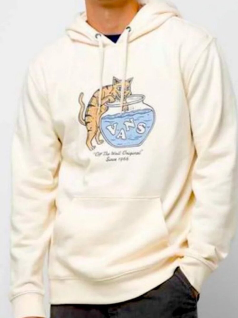 Vans White Hoodie with Cat & Fishbowl Graphic